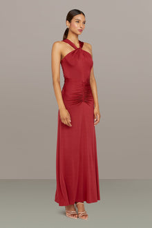 Amur | Mena Halter Jersey Dress | Vivid Auburn
