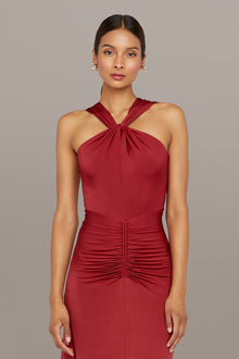 Amur | Mena Halter Jersey Dress | Vivid Auburn