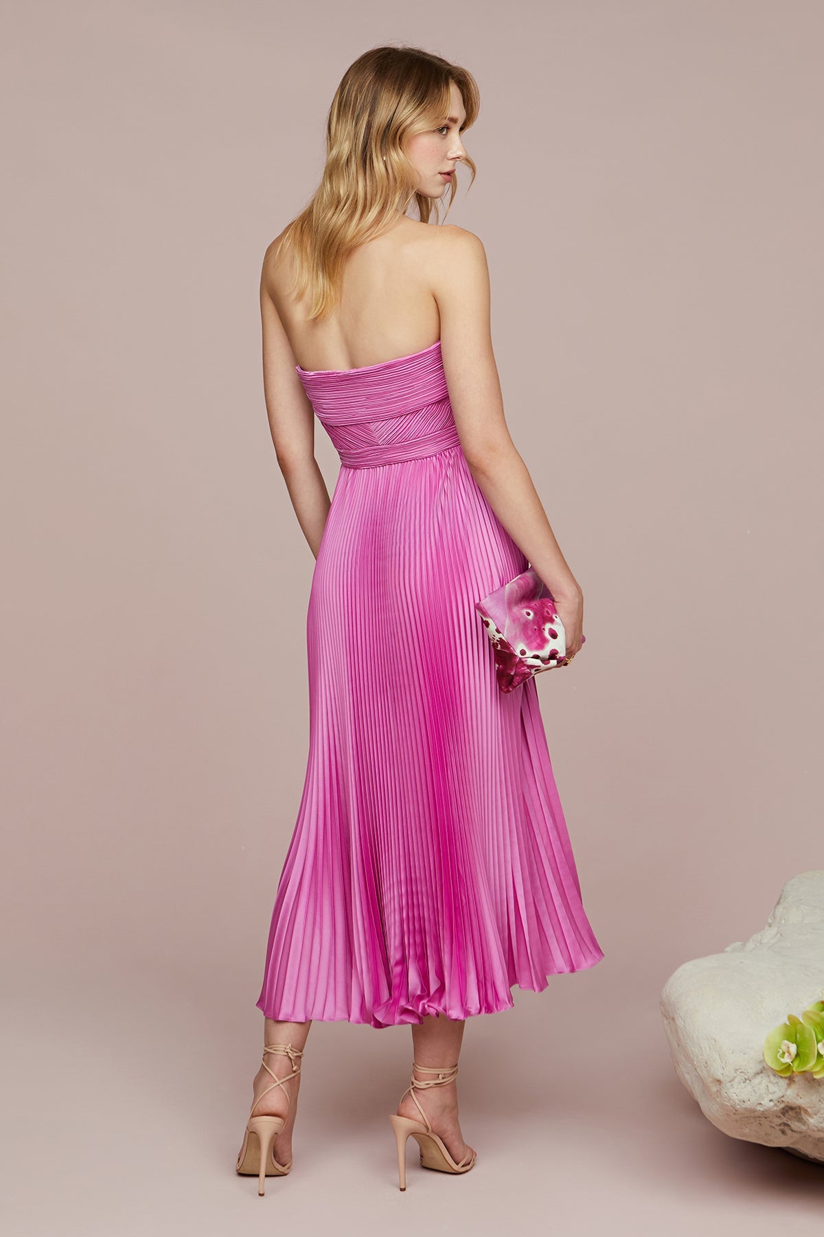 Amur | Harden Pleated Strapless Midi | Pink Pearl