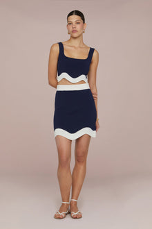 Amur | Donah Jacquard Knit Top | Ivory And Navy