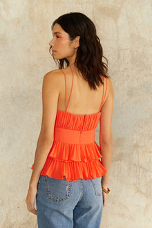 Amur | Sandie Pleated Shell Top | Spicy Coral