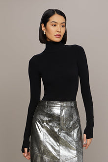 Amur | Jil Midi Leather Skirt | Chrome