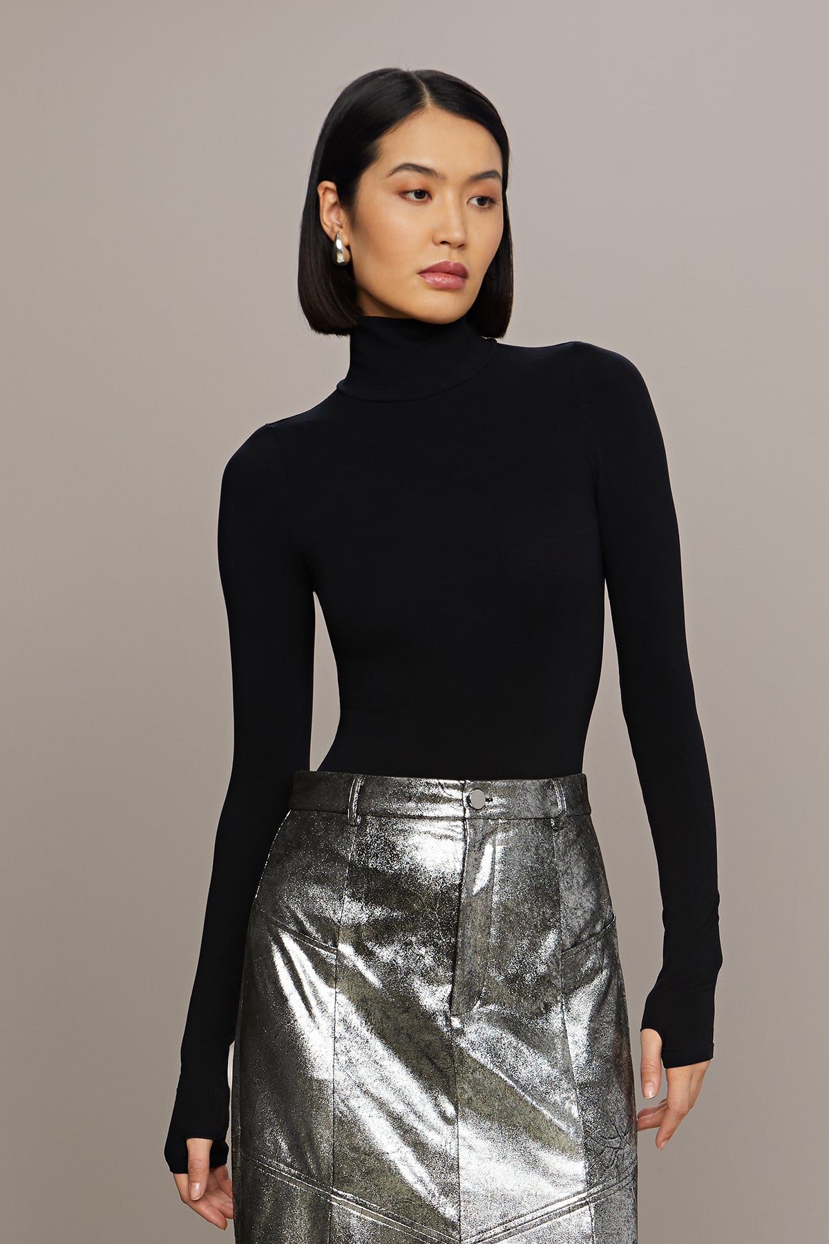 Amur | Jil Midi Leather Skirt | Chrome
