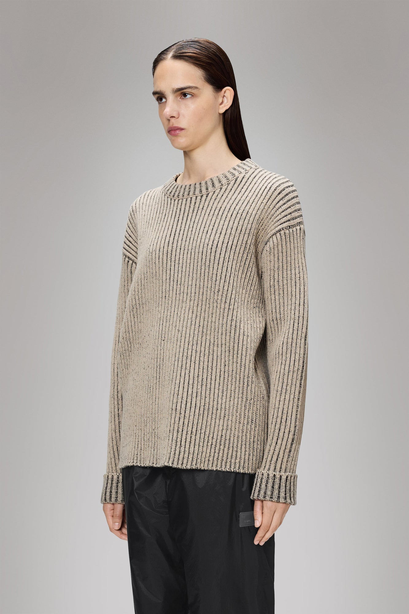 RAINS Sapa Knit Crew Neck Beige/Black Long Sleeve