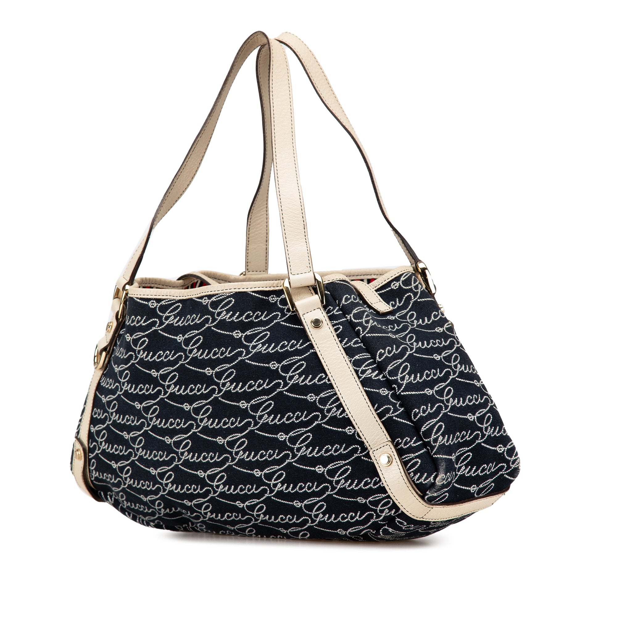 Gucci | Pre-Owned 85th Anniversary Canvas Logo Abbey D Ring Tote | Blue/Dark BlueWhite