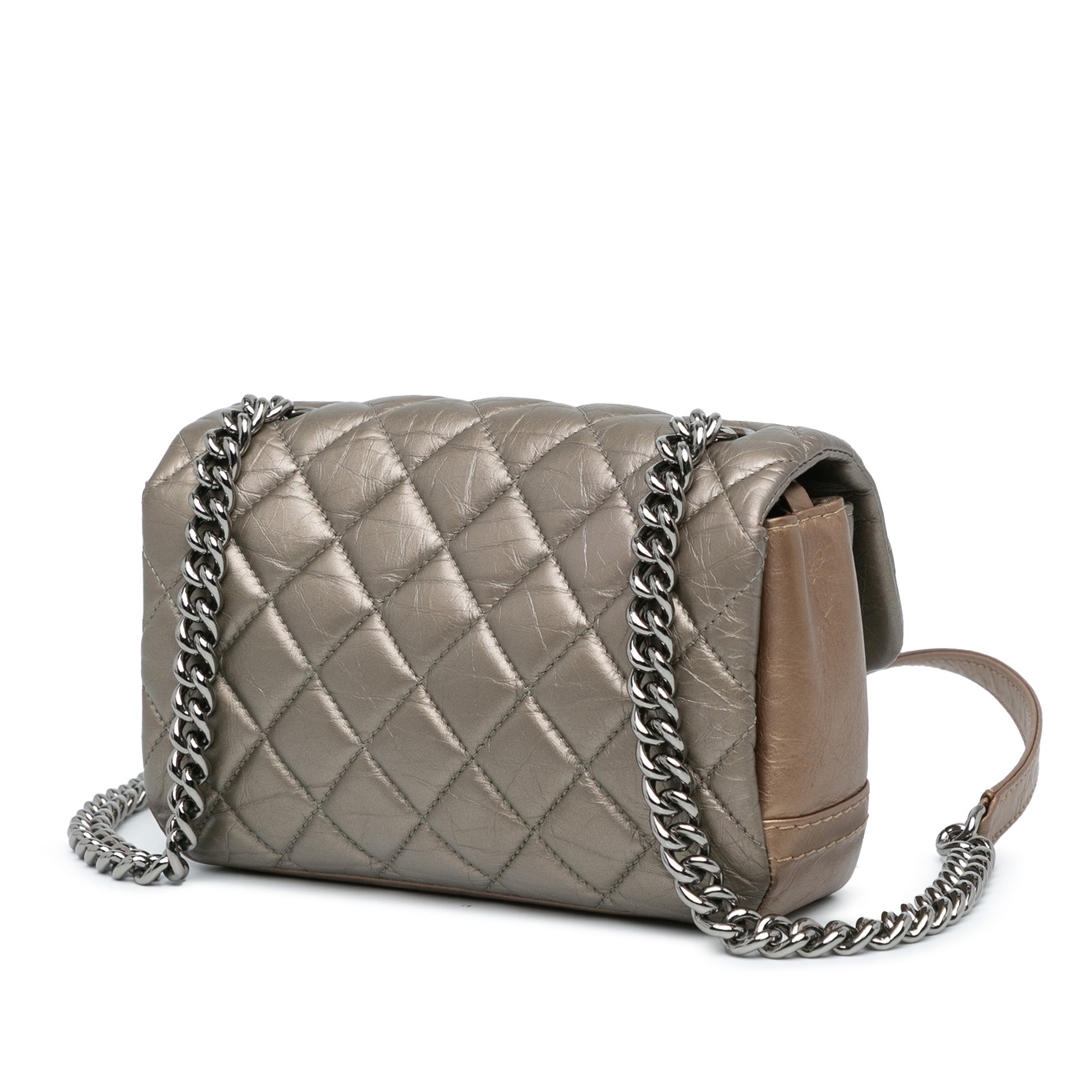 Chanel | Pre-Owned Mini Quilted Metallic Calfskin Lady Pearly Flap | Brown/Taupe