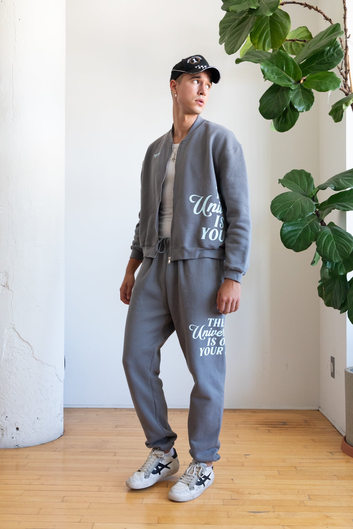 Universe Is On Your Side Bomber Zip-Up Jacket | Smoke