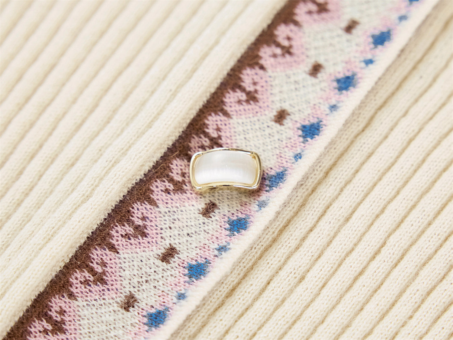 Yak Wool Ethnic-Style Jacquard Cardigan | Beige
