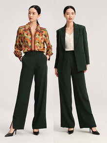 Jacquard Straight Leg Side Slits Pants | Green