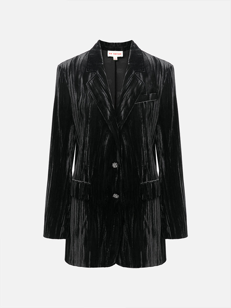 Velvet Pleated Blazer | Black