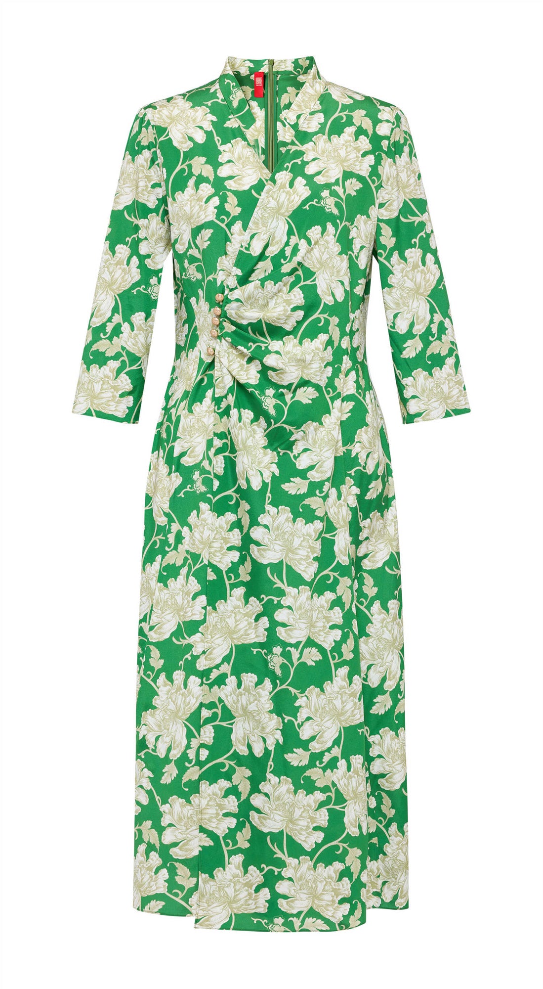 Silk Floral Midi Dress | Vibrant Green/White