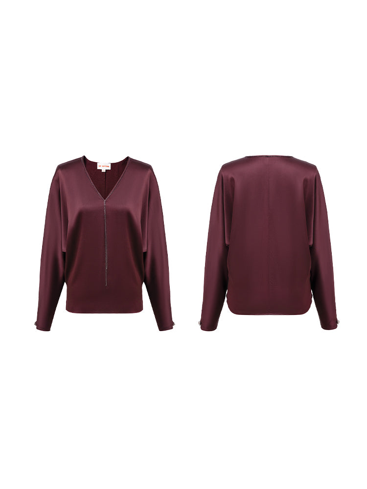 Long-Sleeved Blouse | Wine Red