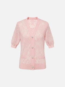 Embossed Slim Knit Cardigan | Pink