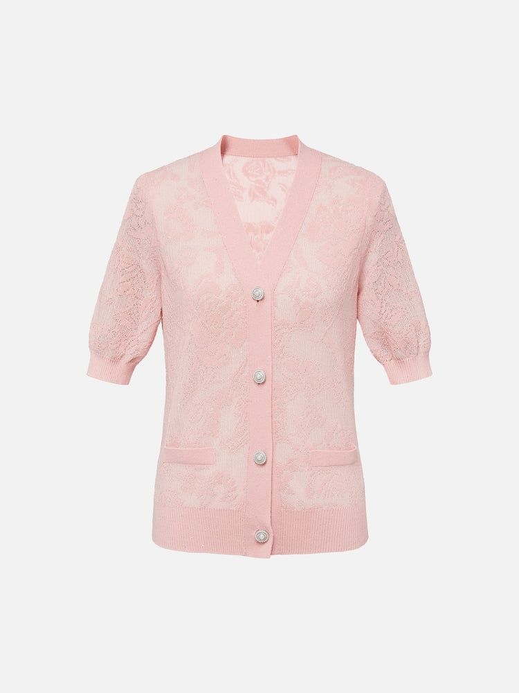 Embossed Slim Knit Cardigan | Pink