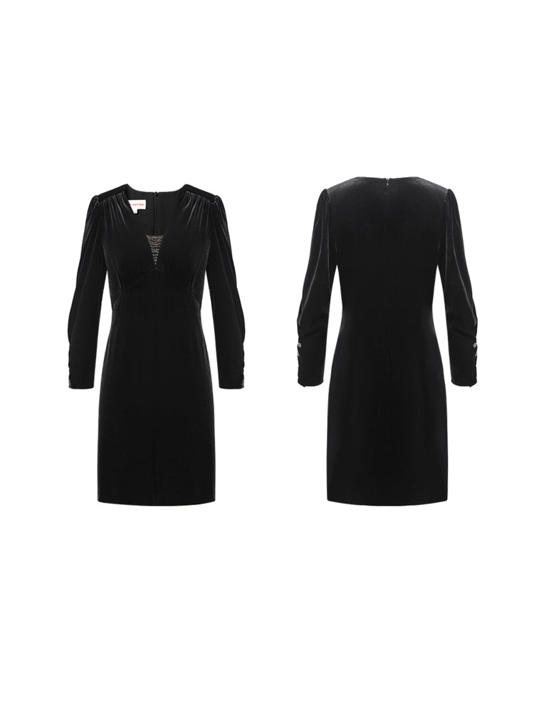 Velvet V-Neck Dress | Black