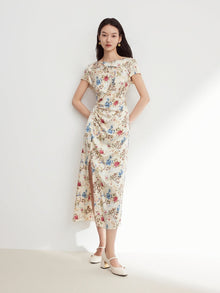 Silk High-Slit Maxi Dress | Beige