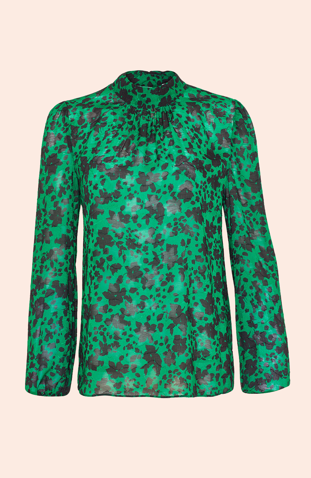 Floral Jacquard High Neck Top | Emerald Multi