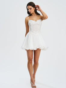 Fabiola Lace Trim Net Top Mini Flare Chiffon Dress | Silver