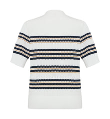 Silk-Viscose Striped Knit Cardigan | White