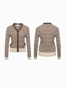 Striped Knitted Cardigan | Brown