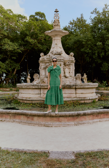 Stretch Seersucker Tiered Dress | Green