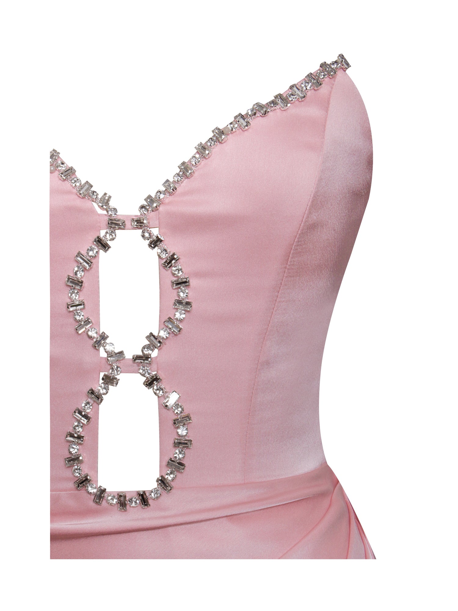 Marilyn Satin Crystal Embellished High Slit Gown | Pink