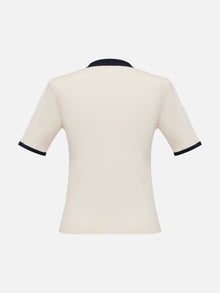 Short-Sleeved Color Block Knit Cardigan | Beige