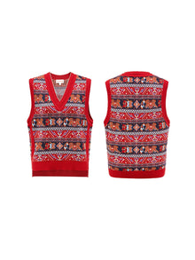 V-Neck Knit Vest | Red