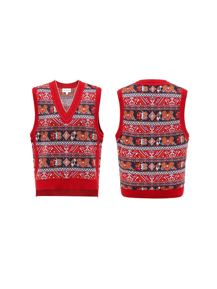 V-Neck Knit Vest | Red