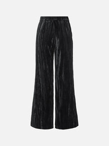 Velvet Pleated Wide Leg Pants | Black