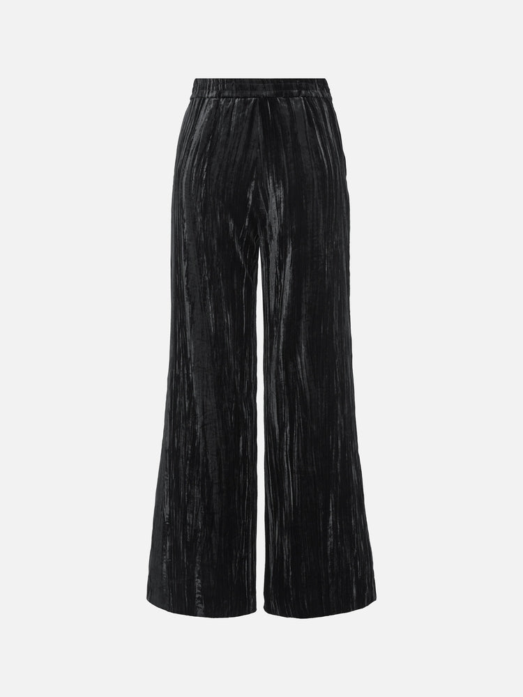 Velvet Pleated Wide Leg Pants | Black