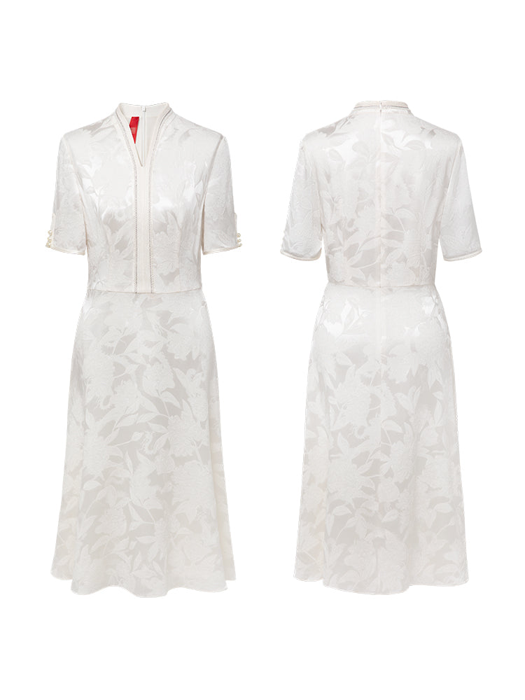 Short Sleeve Silk Dress | White