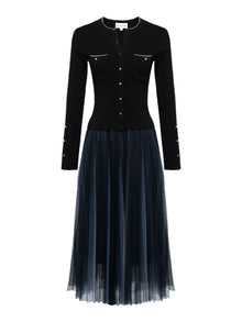 Mesh Pleated Dress With Fitted Tank | Black