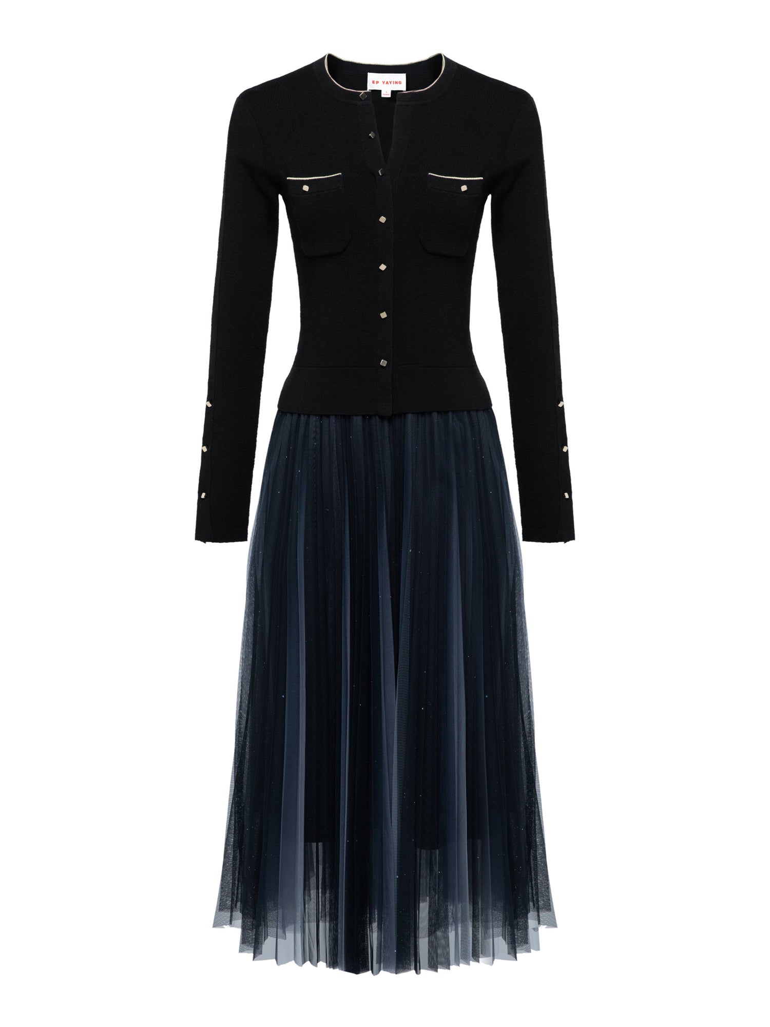 Mesh Pleated Dress With Fitted Tank | Black