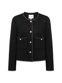 Trimmed Double Woolen Jacket | Black