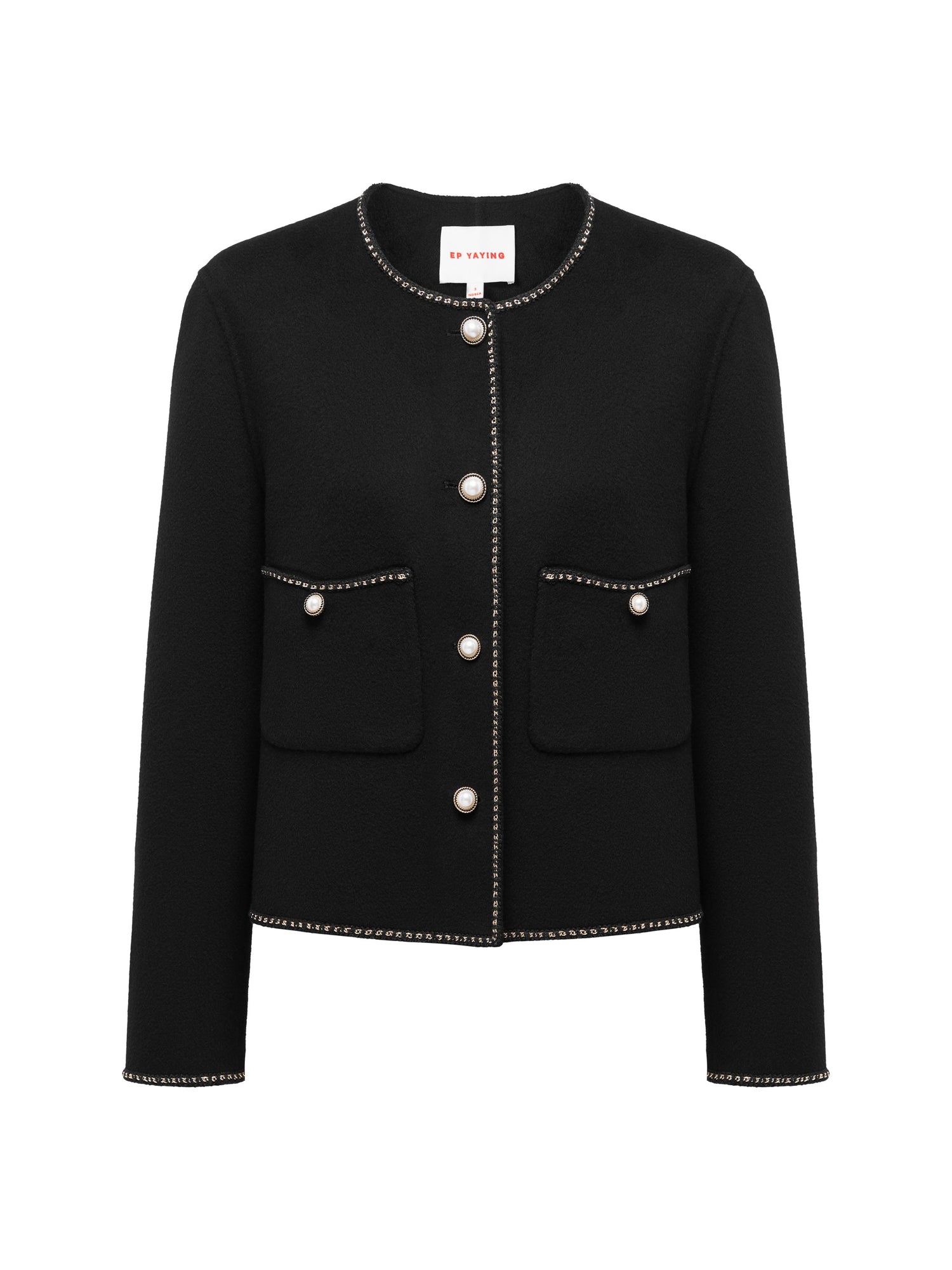 Trimmed Double Woolen Jacket | Black