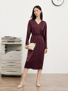 V-Neck High Waist Dress | Wine Red