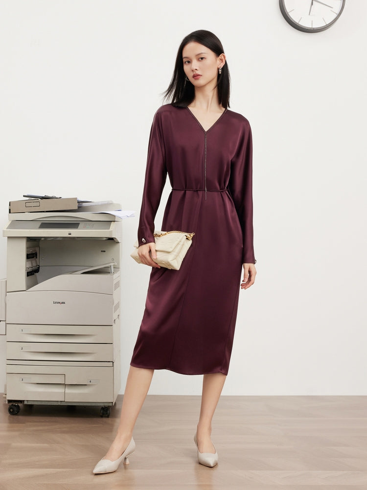 V-Neck High Waist Dress | Wine Red