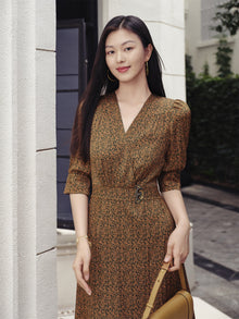 One-Piece Tea-Length Dress | Brown