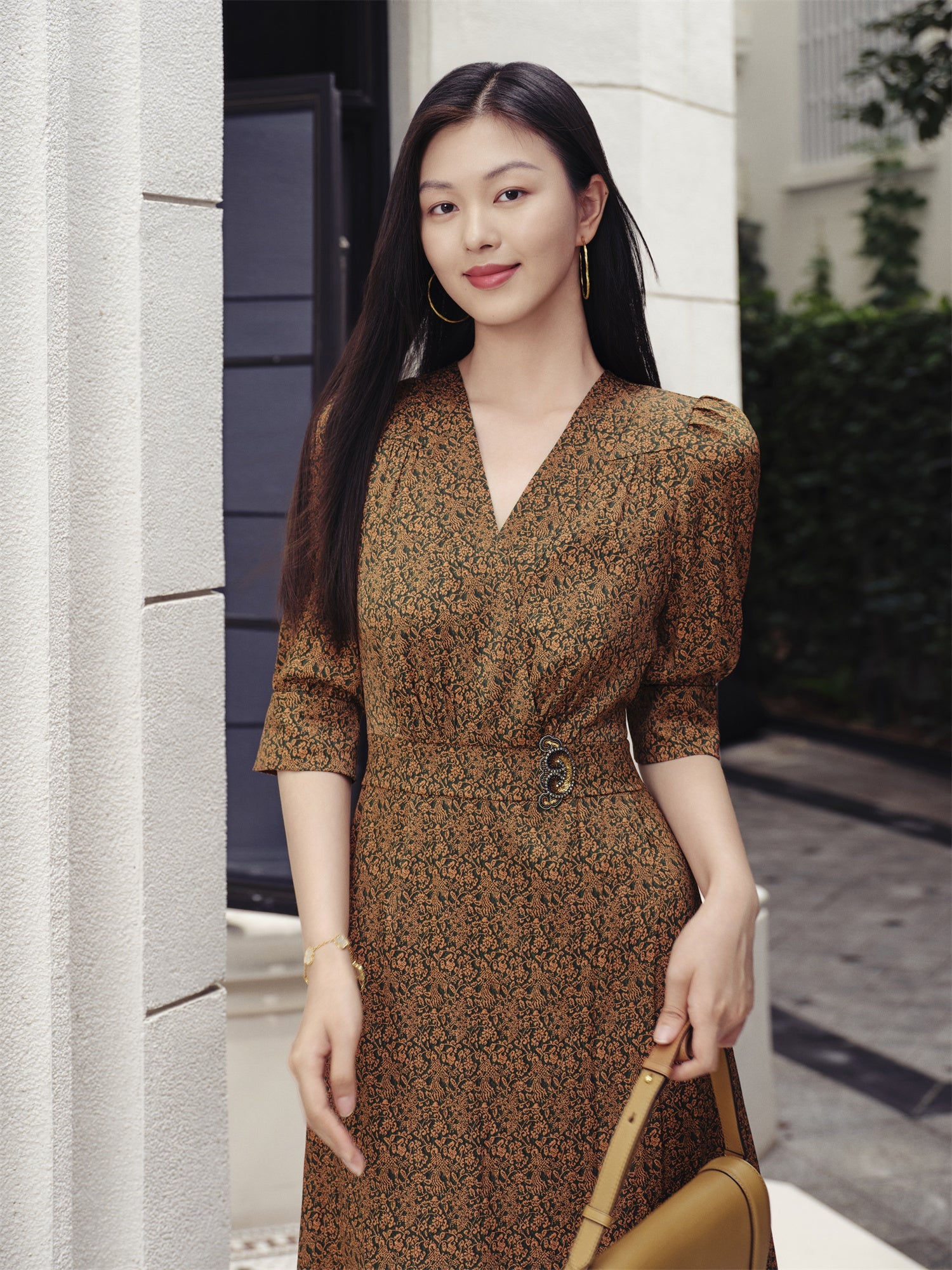 One-Piece Tea-Length Dress | Brown