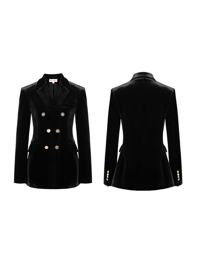 Hip Length Velvet Silk Blazer | Black