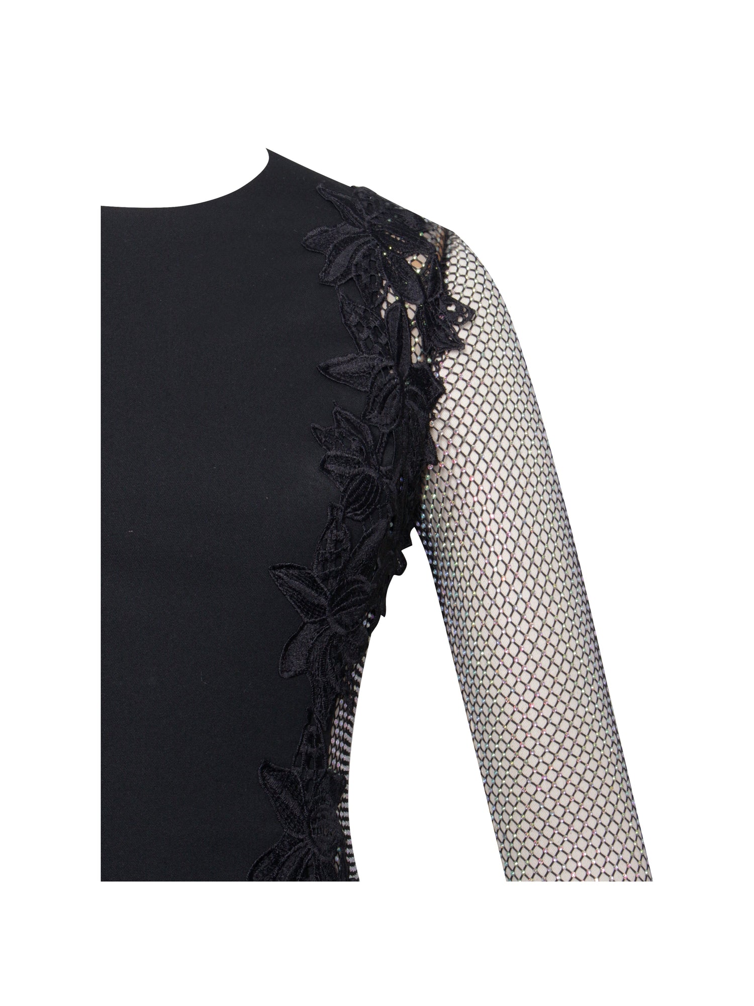 Bailey Lace Trim Crystal Net Cutout Long Sleeve Gown | Black