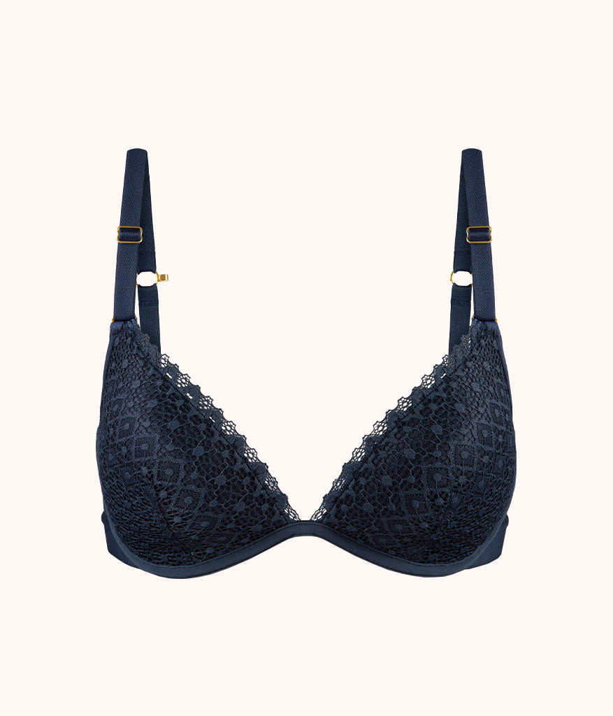 The Crochet Lace Deep V No-Wire Push-Up | Navy
