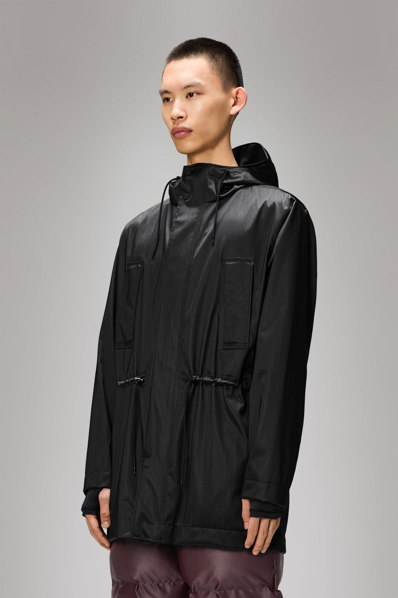 RAINS Bold Long Jacket Black Grain Jacket