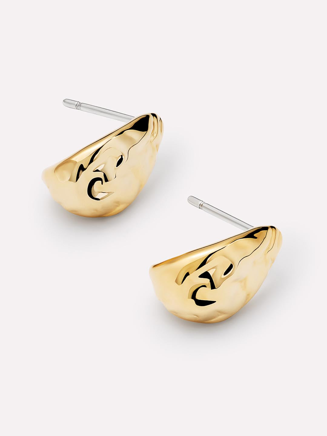 14K Gold Plated Sterling Silver Teardrop Textured Stud Earrings For Women Sarah Huggie Studs