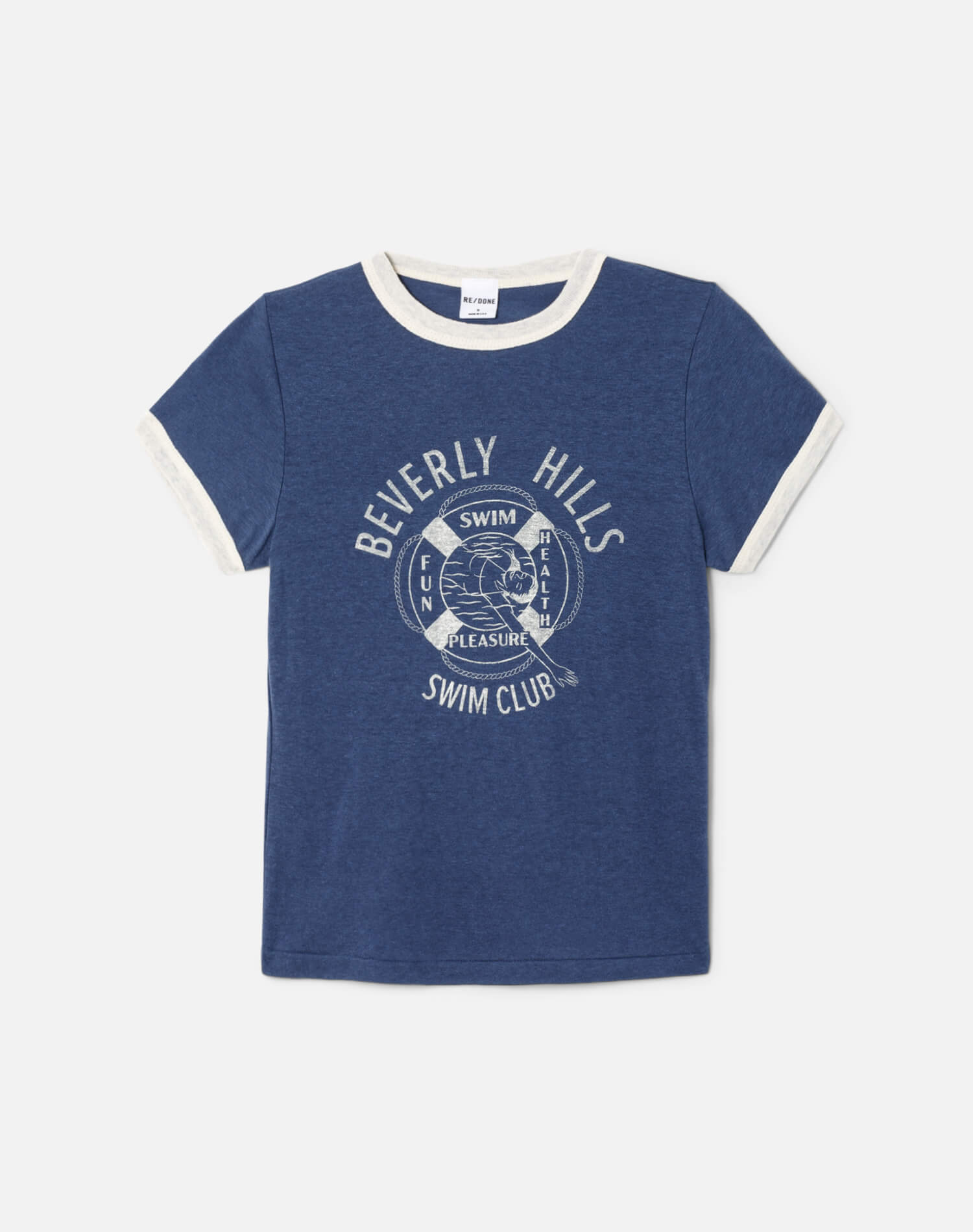 Womens | 60s Slim Ringer "Swim Club" Tee | Navy White