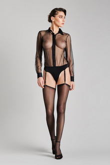 Bodysuit shirt shape with suspenders - Madame Rêve | Black