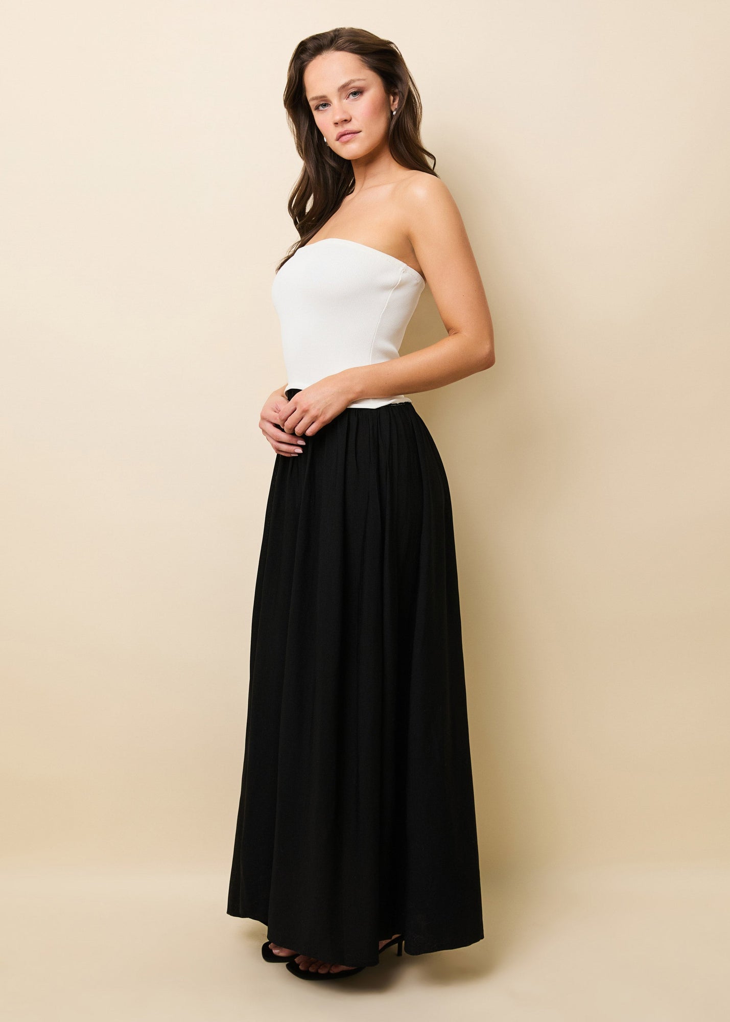 Women | Strapless Soglio Dress | Noir/Optic White