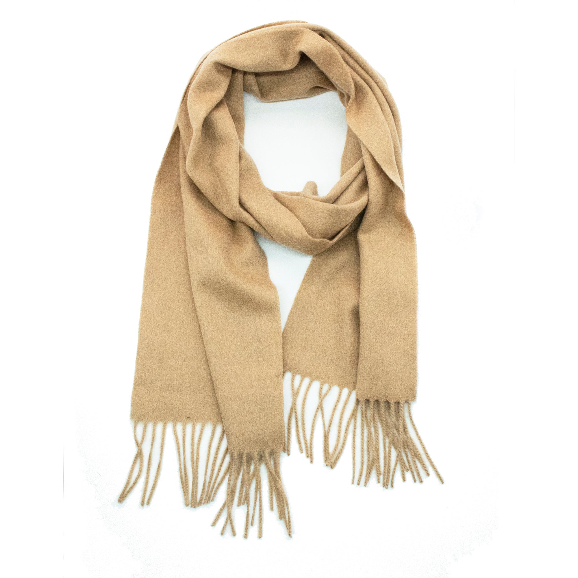 Unisex | Cashmere Scarf with Fringes | Small | Camel