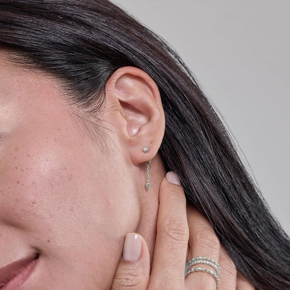 Womens | 0.06 CT Round Cut Lab Grown Accent Diamond | Dangle Drop Stud Earrings | Sterling Silver | G-SI